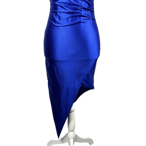 Fairy Grunge Y2k Asymmetric Faux Wrap Prom Cocktail Dress Juniors S Blue Shimmer - Picture 7 of 15
